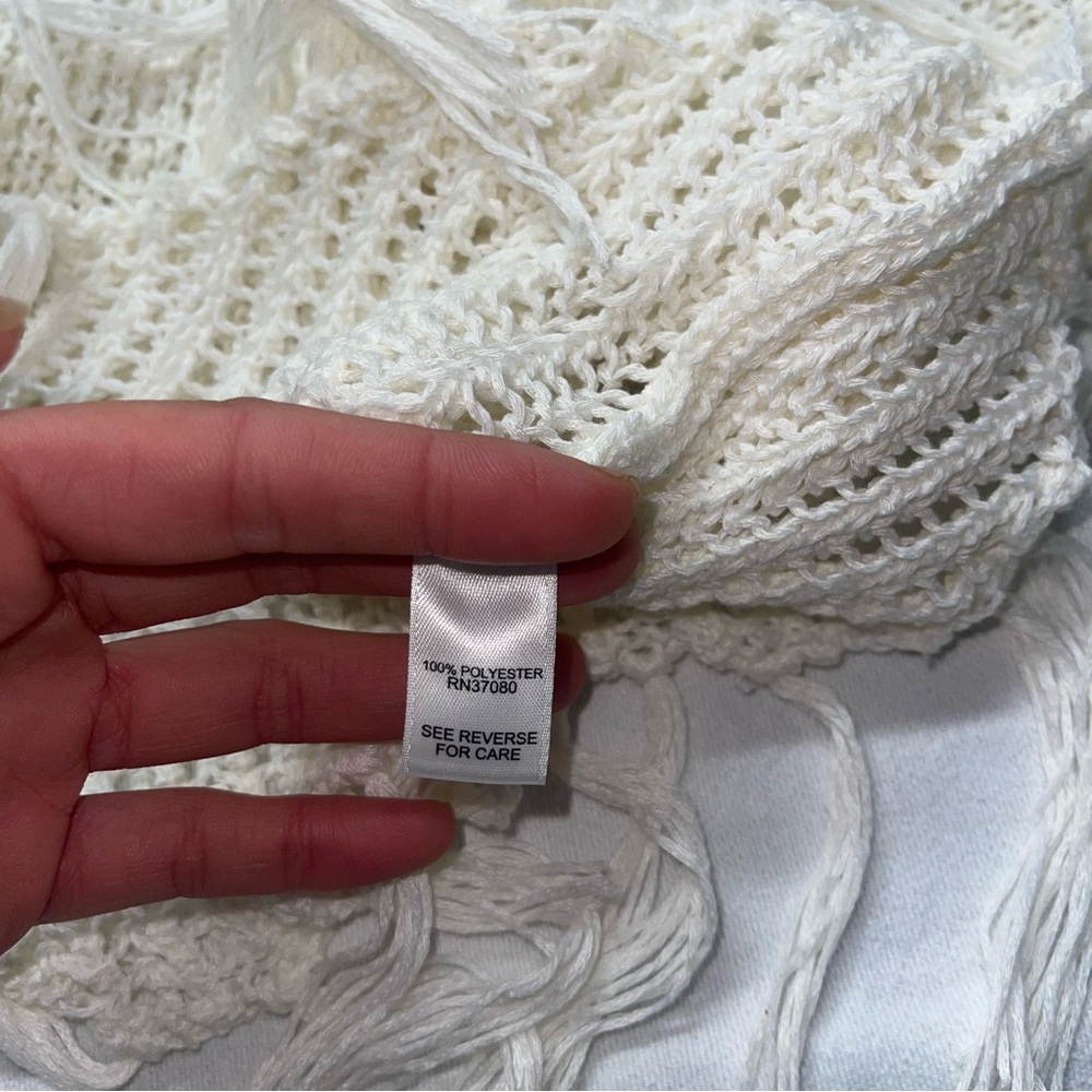 Cato Established Cream Crochet Fringe Sweater – Size Large Boho - Picture 5 of 7